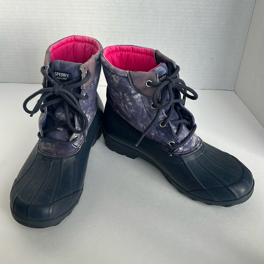 Sperry Girls Port Duck Boots Blue Tie-Dye Big Girls size 5
